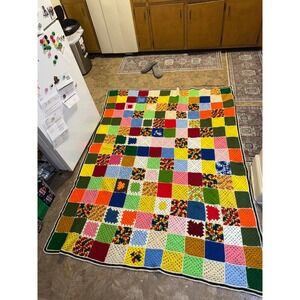 Colorful Granny Square Crochet Blanket Afghan Throw Handmade Vintage Decor
